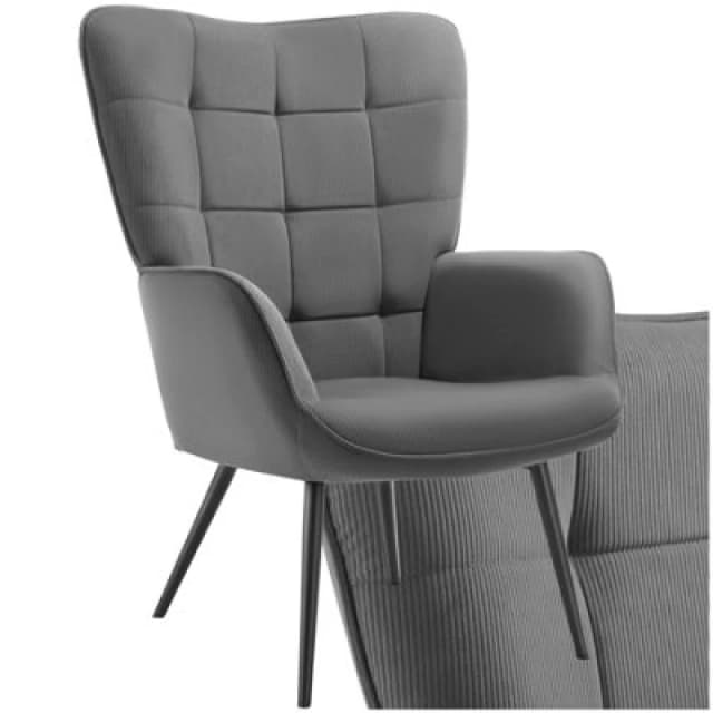 tectake Armchair Hygge - Fine Cord Anthracite/Black in Dark Grey Dark Grey Unisex