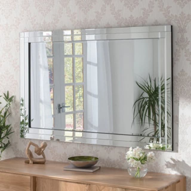 Yearn Mirrors Yearn Mirrors Double Bevelled Wall Mirror 90x60cm in Black One Size Unisex 0756406343264