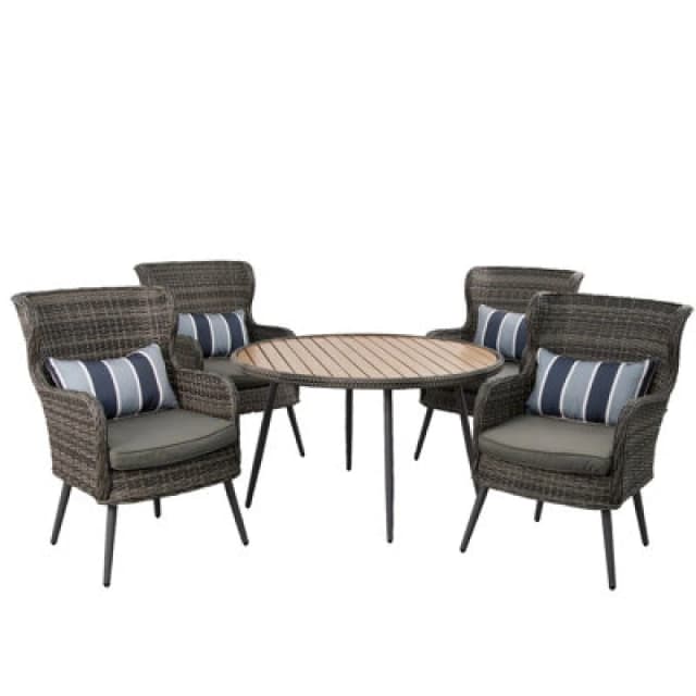 FURNITURE ONE Furniture One - 5 pcs Luxury Rattan Dining Set & Table & Chairs Set - Natural Table A257-UK-L