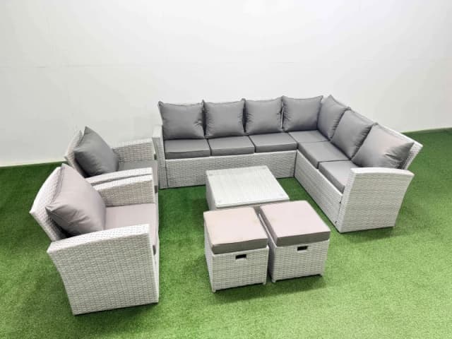 Fimous Rattan Garden Outdoor Furniture Set 10 Seater Rattan Garden Sofa Sets in Light Grey Light Grey Unisex