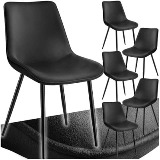 Tectake Set Of 6 Dining Chair Monroe - Padded, Velvet Look, Ergonomic Seat, Black Steel Legs - Black