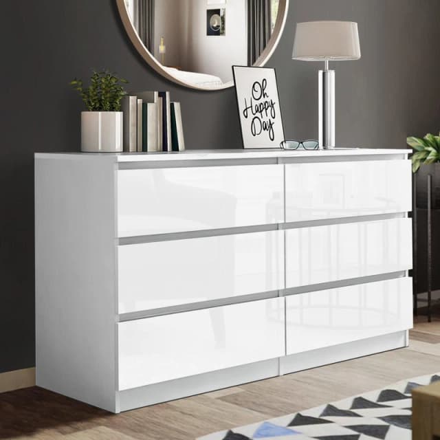 LUXURY LIFE Carlton Gloss Chest of Drawers 6 Drawer Cabinet White