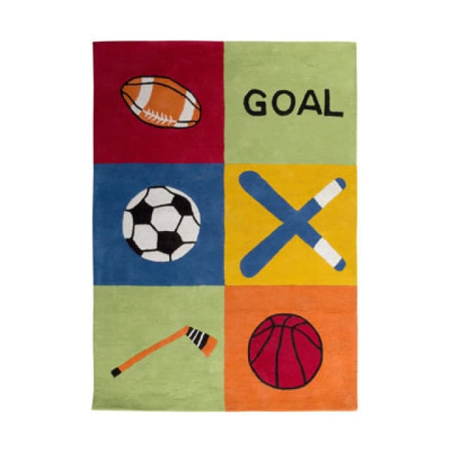 Orsina Kids Sport Rug, Multicolour Hand Tufted Cotton Rug For Childrens Bedroom, Sports Themed Rug