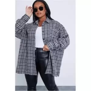 I Saw It First Plus Check Oversized Shirt - Grey