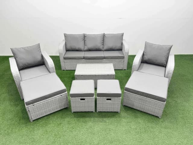 Fimous 8 PCs Rectangular Coffee Table Set Reclining Chair Inclining Sofa Seat in Light Grey Light Grey Unisex