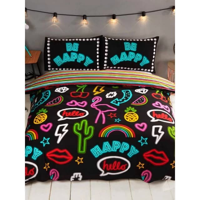 Rapport Be Happy Neon Duvet Cover Set Size: Single Multicolor Unisex Single