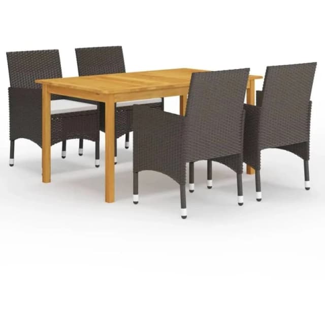 VIDAXL 5 Piece Garden Dining Set with Cushions Brown Vidaxl 8720286851944