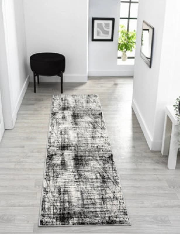 Obsidian Modern Low Pile Area Rug - Oblique Abstract Design Grey 60Cm X 220Cm