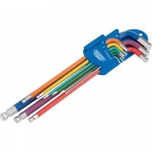 Draper 9 Piece Metric Coloured Extra Long Ball End Key Set
