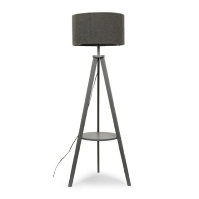 ValueLights Morrigan Grey Wood Tripod Floor Lamp Light with Charcoal Boucle Shade with Bulb Grey