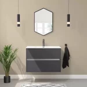 800mm Grey Wall Hung Vanity Unit with Basin - Roxbi