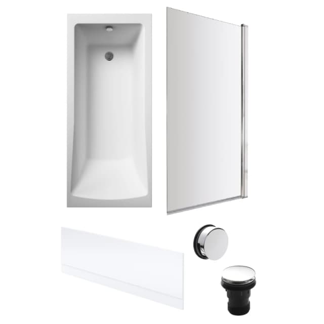 Balterley Square Bath, Bath Screen, Front Panel, Chrome Waste 1700 x 700mm Silver