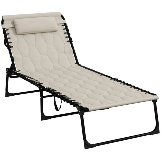 Outsunny Foldable Sun Lounger w/ Reclining Back - Khaki 84G-268V70KK