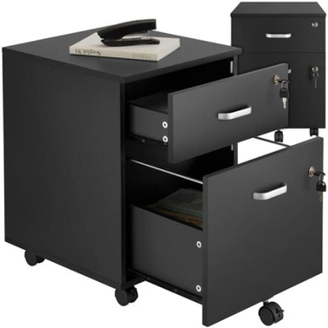 Tectake Filing Cabinet - 2 Rolling, Lockable Drawers, Fits A4 Documents - 1 - Black