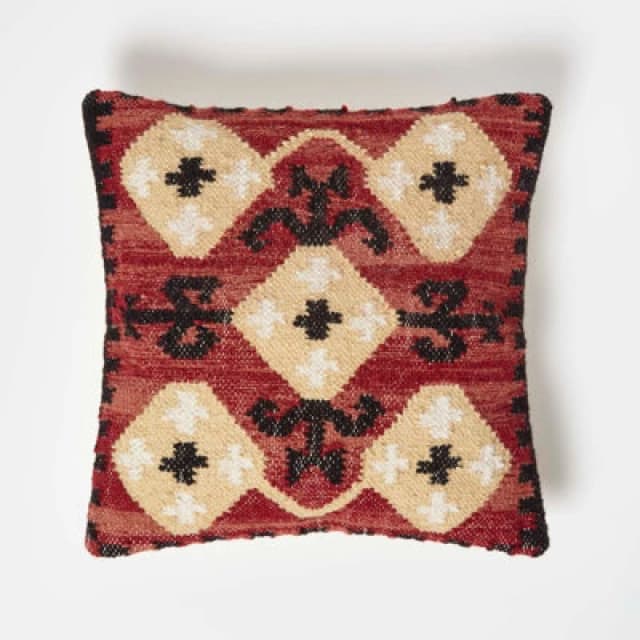 Homescapes Tirana Handwoven Traditional Red Kilim Cushion Red