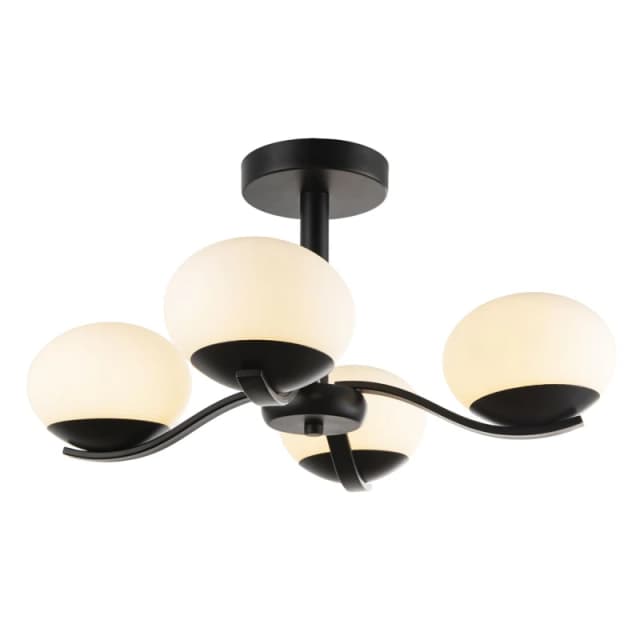 Happy Homewares Modern Matte Black Ceiling Light with Four Opal Oval Glass Shades Black Unisex