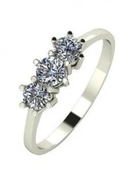 Moissanite 9ct Gold 1/2 Carat Eq Moissanite Trilogy Ring, White Gold, Size U, Women