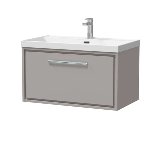 BALTERLEY Balterley Modern Bathroom 1 Soft Close Drawer Wall Hung Vanity Unit & Rectangular Basin, Pebble Grey, 600mm BFLL3225E