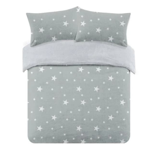 OHS OHS Star Teddy Duvet Cover with Pillowcase Set in Light Grey Size: Single Light Grey Single Unisex 5027434010332