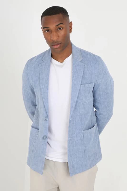 Brave Soul Brave Soul Men Button Through Chambray Blazer in Light Blue Size: Small Light Blue S Male 5059534648399