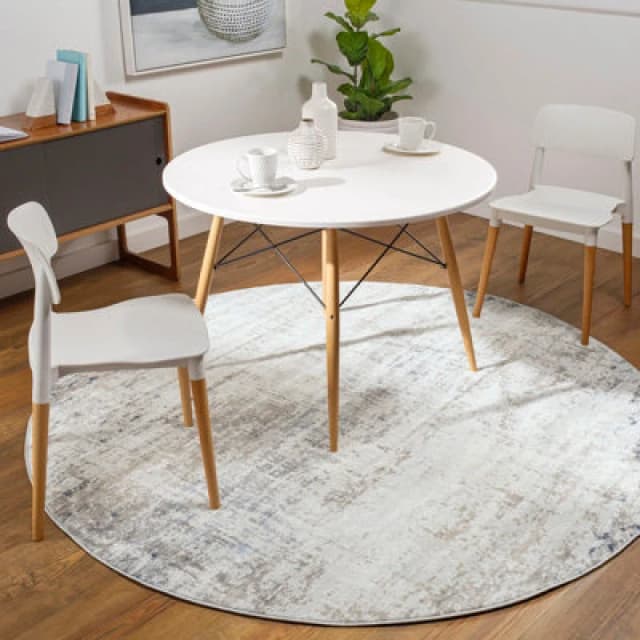 Livabliss Round Abstract Modern Marble Blue/ivory Alix Area Rug 160 X 160 Cm - Easy Care, Non Shedding, Ideal For Living Room & Bedroom