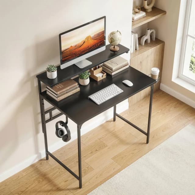 HOMCOM Computer Desk, 80cm Home Office Study Table with Hutch Shelf in Black Unisex