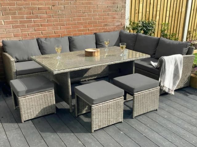 Outdoor Living The Knutsford 9 Seat Corner Rattan Dining Set in Grey Grey Unisex