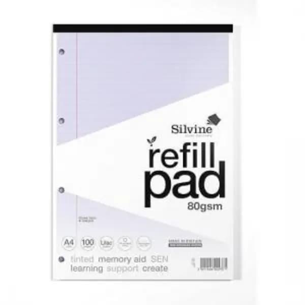 Silvine Silvine SEN Refill Pad A4 With Tinted Coloured Papers 100 Page Ruled With Margin 4 Hole Punched Lilac (Pack 6) - A4RPTINV A4RPTINV