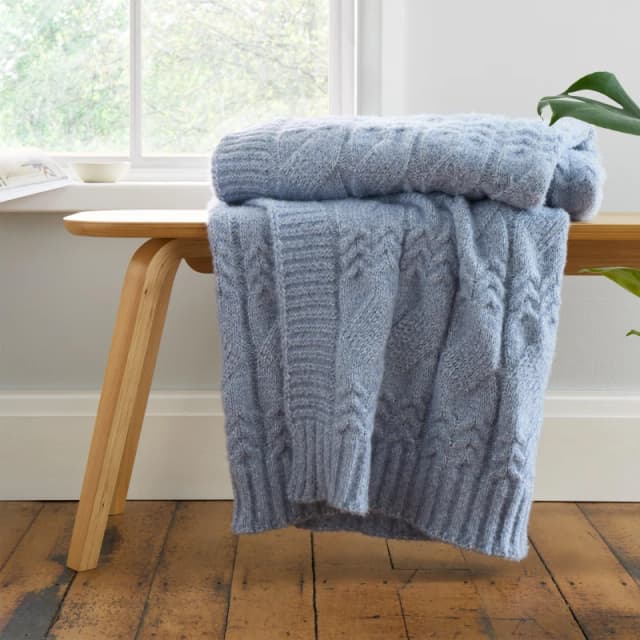 Bianca Cosy Soft Cable Knit Blanket Throw Throws 150x200cm Blue 42626818155