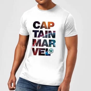 Captain Marvel Space Text Mens T-Shirt - White - XS