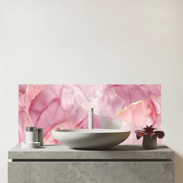 Warren Reed - Designer Light Rose Marble Effect Glass Bathroom Splashback in Grey Grey Unisex