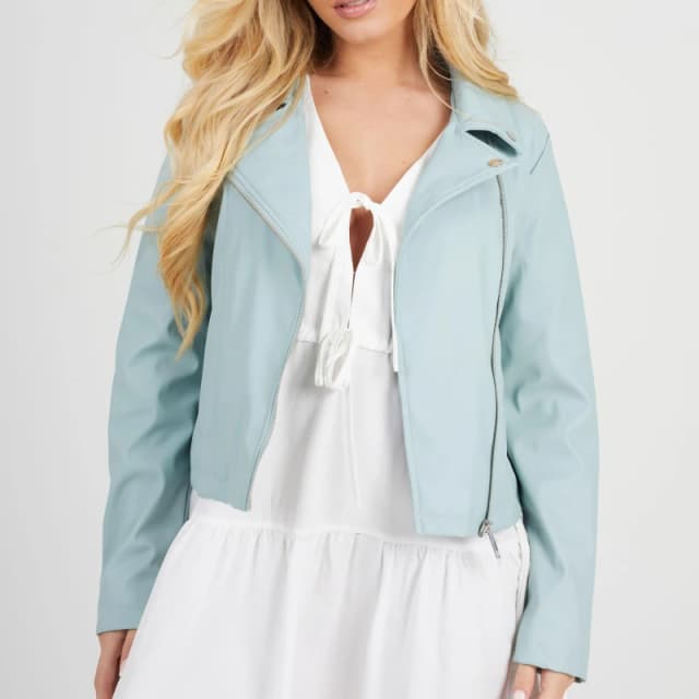 Brave Soul BS Womens Faux Leather Sage Green Biker Jacket Sage Green female 8 (XS)