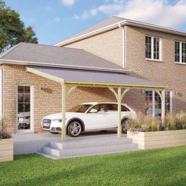 Rutland County Garden Furniture Ltd Felt Shingle Roof Car Port 3 Post, Wood - L200 x W434cm - Light Green Light Green Unisex