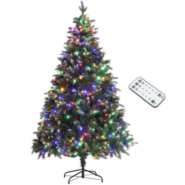 HOMCOM 6 Ft Artificial LED Christmas Tree With Metal Base, Hinged Branches, Green 830-871V70MX