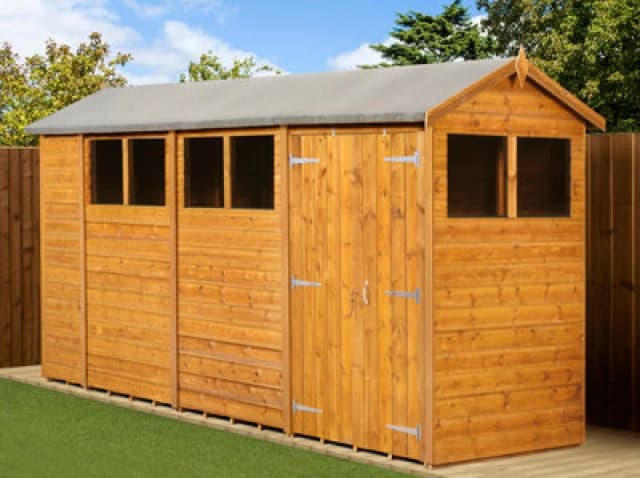 Empire Sheds Empire Modular Apex 4X14 Dipped Treated Tongue And Groove Wooden Garden Shed Double Door Windows (4' X 14' / 4ft X 14ft) (4X14)