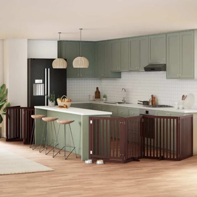 vidaXL Dog Gate with Door Foldable 10 Panels Brown 800cm Poplar Wood, Brown 3155695