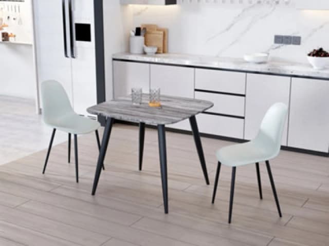 Core Products Aspen Grey Oak Effect 80Cm Square Dining Table With 2 Light Grey Plastic Curve Design Chairs