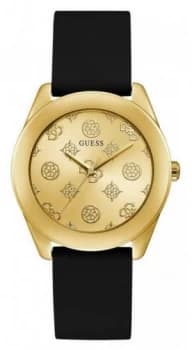 Guess Peony G Womens Black Silicone Strap Gold Logo Watch