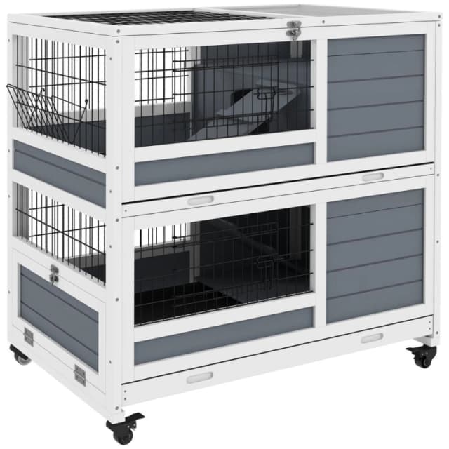 PawHut Pawhut - Double Deckers Indoor Rabbit Hutch w/ Feeding Trough, Slide-Out Trays 5056725385323