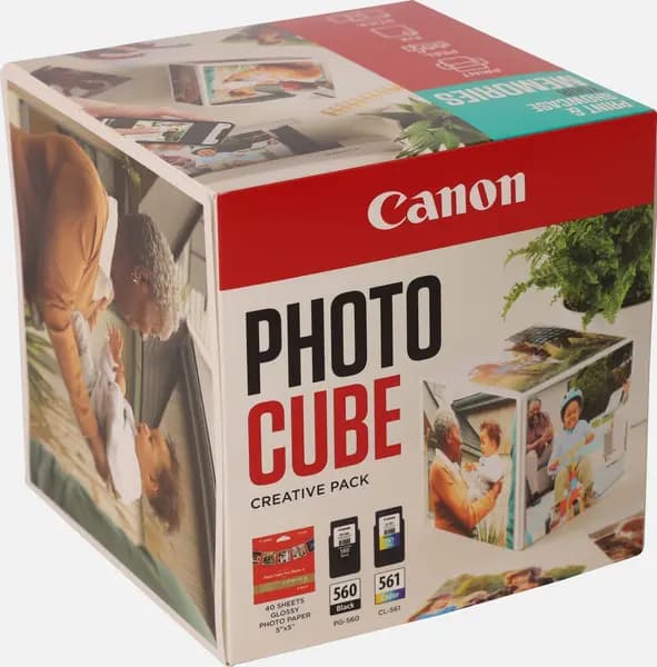 Canon Photo Cube with PG-560 + CL-561 Ink Cartridges + PP-201 5 x 5" Photo Paper Plus Glossy II (40 sheets) - Creative Pack, Blue