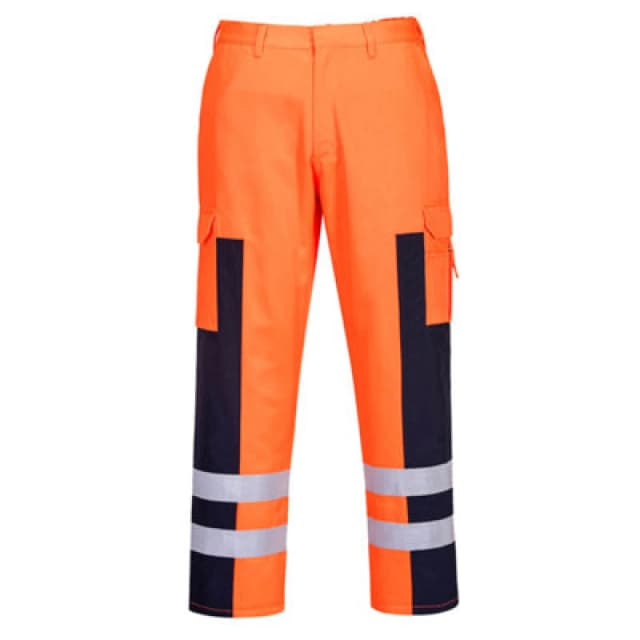 Portwest Hi Vis Ballistic Nylon Panel Work Trousers S919ONRXXL Colour: Orange / Navy