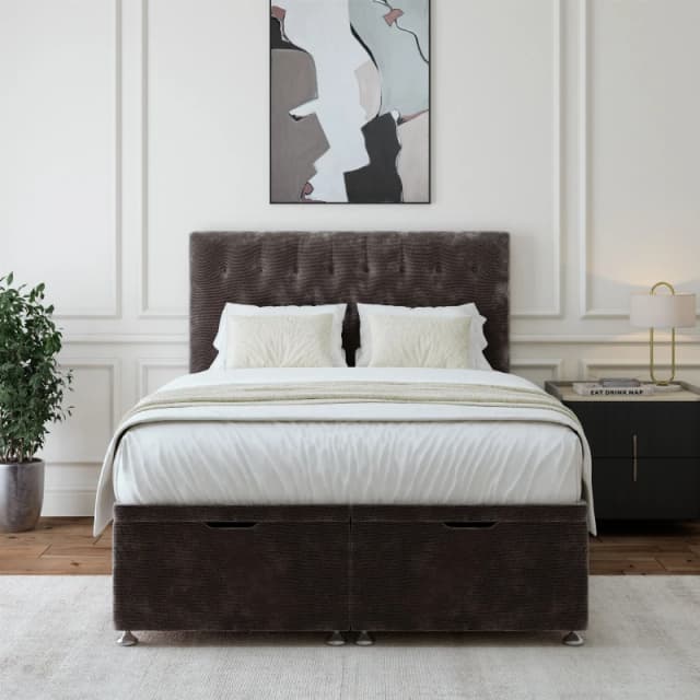 Bedmaster Bedmaster Chenille Ottoman Divan Base And Button Headboard in Charcoal Size: Double Charcoal Double Unisex 7867868462165
