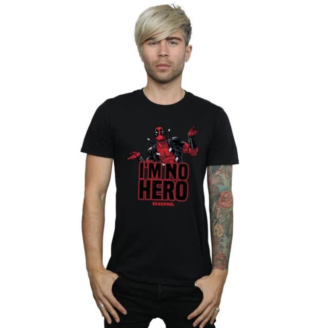 Marvel Marvel Men Deadpool I'm No Hero T-Shirt in Black Size: Small Black S Male 5057981017720