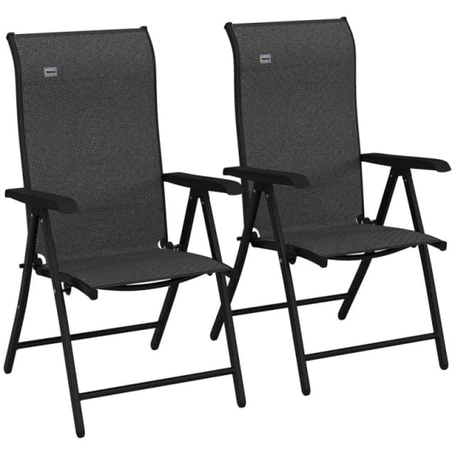 Outsunny Set Of 2 Outdoor Rattan Folding Chair Set - Grey 861-056GY
