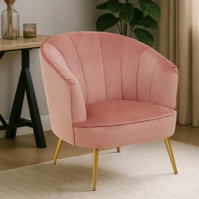 Orsina Durable Yolanda Pink Velvet Chair, Exquisite & Cozy Desk Chair Pink Velvet, Easy To Clean Pink Velvet Chair