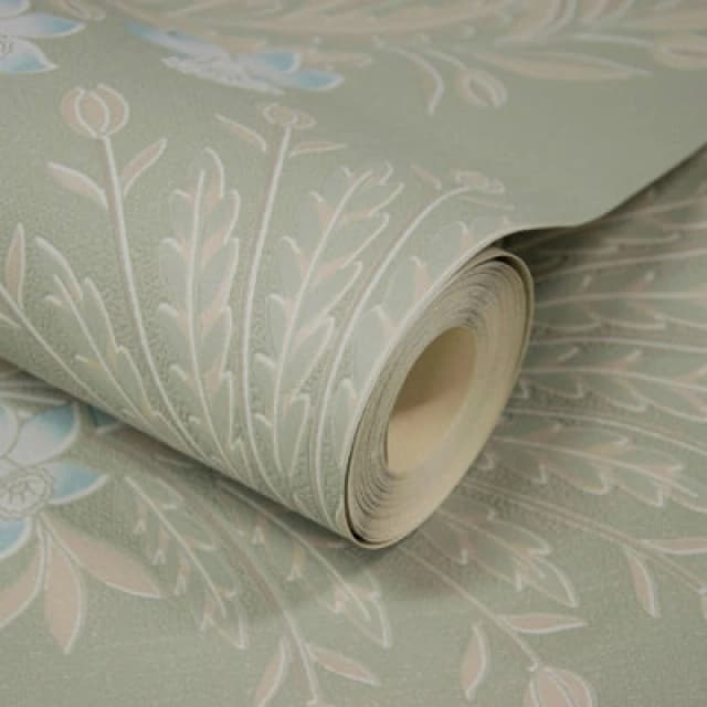Grandeco Flora Damask Blown Vinyl Wallpaper - Sage Green Green