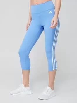 adidas Train Essentials 3 Stripe 3/4 Tights - Blue Size L, Women
