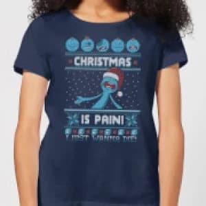 Rick and Morty Mr Meeseeks Pain Womens Christmas T-Shirt - Navy - L