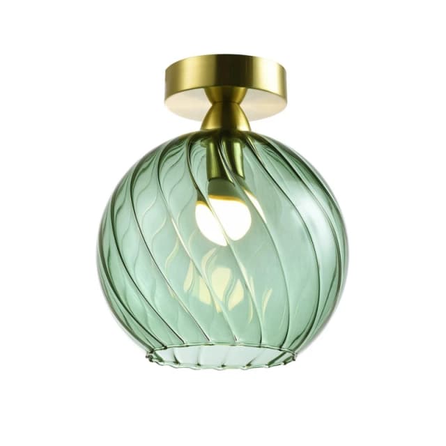 Happy Homewares Designer Chic Ceiling Light with Brushed Base & Glass Shade in Green Green Unisex