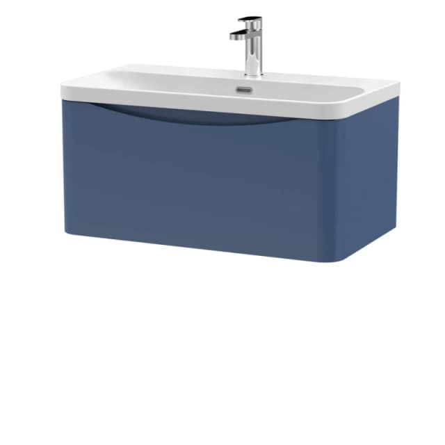 Balterley Arch Bathroom Wall Hung 1 Drawer Vanity, Ceramic Basin, Blue, 800mm in Blue Blue Unisex